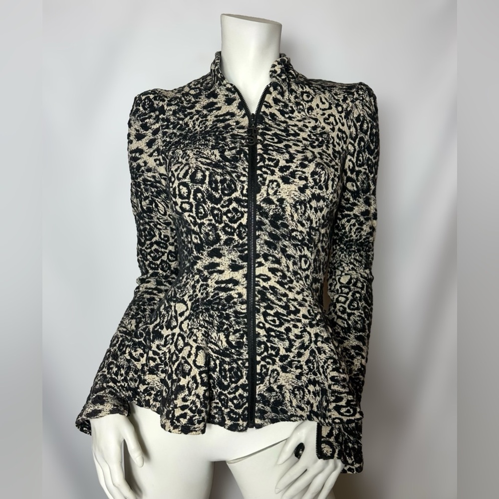 Betsey Johnson Vintage Chic Leopard Cheetah Print Peplum Jacket